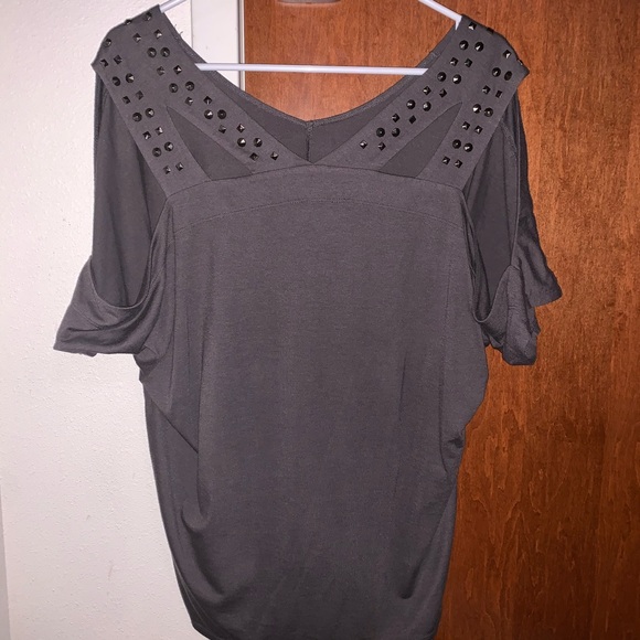 Dark grey bejeweled cut out top - Picture 6 of 8